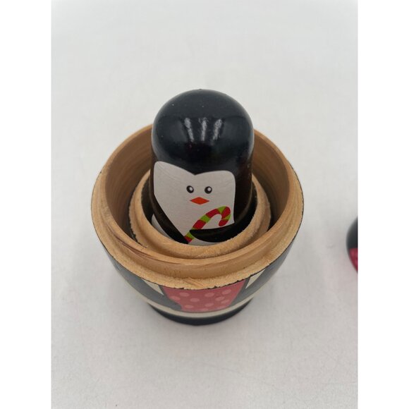 Penguin Nesting Dolls Set Of 5 Hand-Painted Wooden Matryoshka Gift - Picture 8 of 10